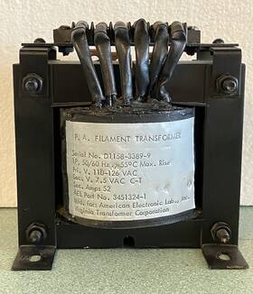 Virginia Transformer Corporation 3451324-1 Filament Transfomer 107-129 Volts In/7.5 Out- 55 Amps