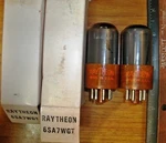 2 Strong Matched Raytheon Brown Base Gray Glass 6SA7WGT Military Issue Tubes Used. Price: $19.99.
